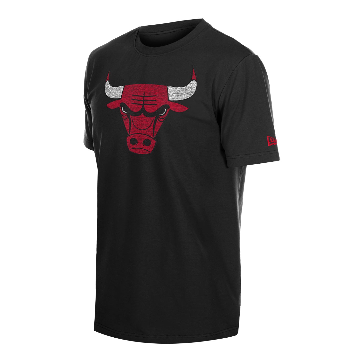Chicago Bulls New Era Distressed Primary Logo T-Shirt in Black - Front View