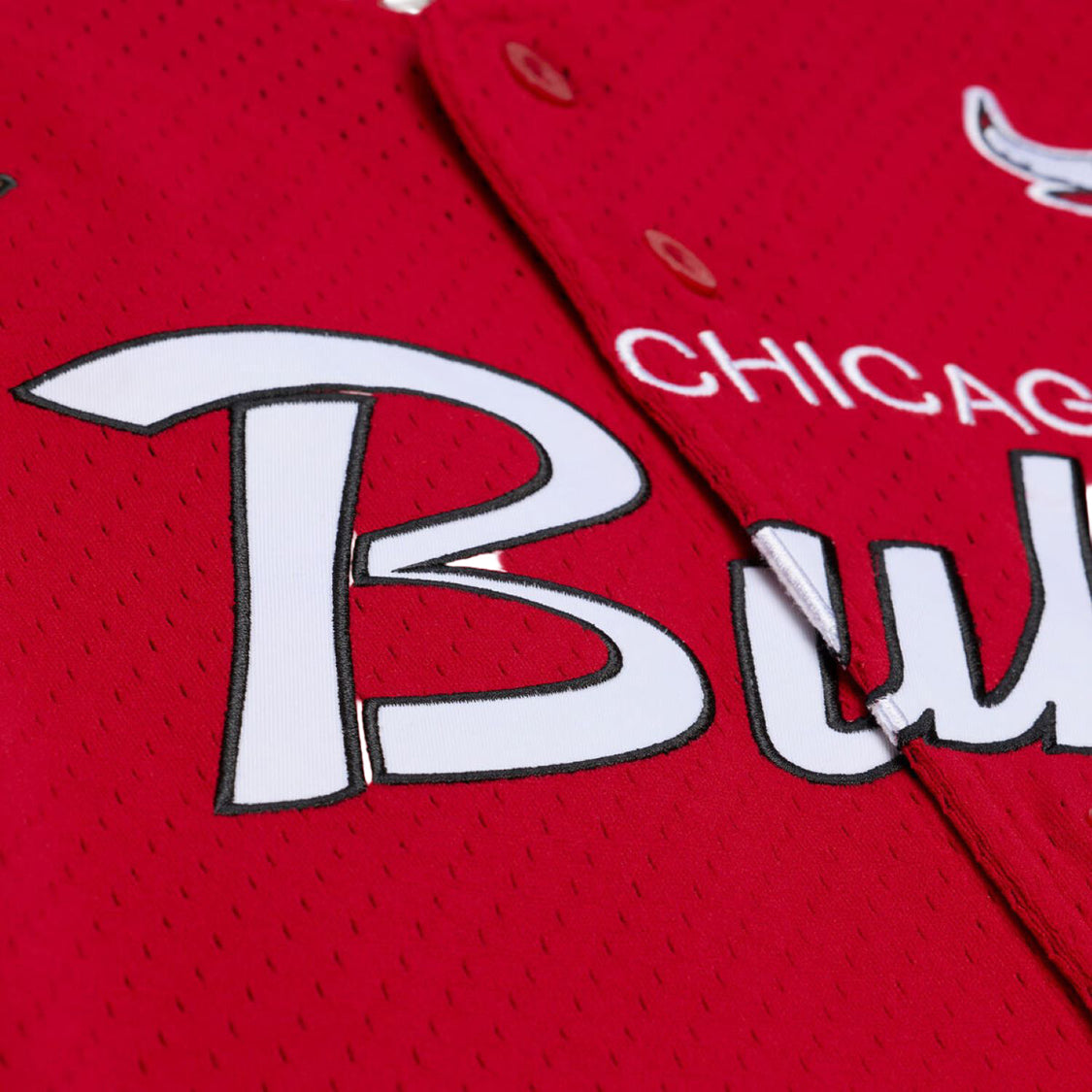 Chicago Bulls Mitchell & Ness Head Coach Baseball Jersey - Front Detail View