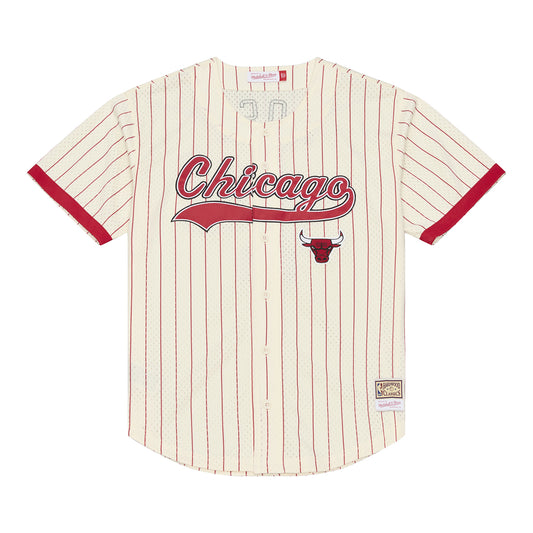 Chicago Bulls Mitchell & Ness Derrick Rose Mesh Baseball Jersey in White - Back View