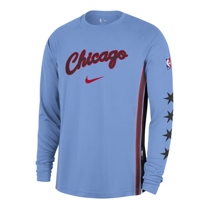 2025-26 City Edition Chicago Bulls Nike Pre-Game T-Shirt in Blue - Front View