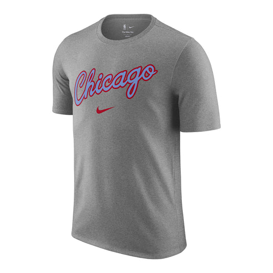 2025-26 City Edition Chicago Bulls Nike Script T-Shirt in Grey - Front View