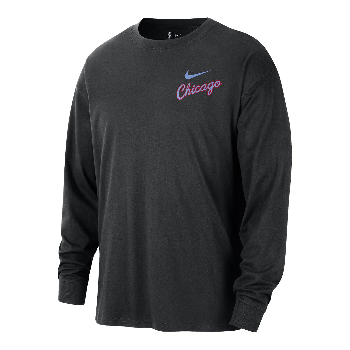 2025-26 City Edition Chicago Bulls Nike Script Long-Sleeve T-Shirt in Black - Front View