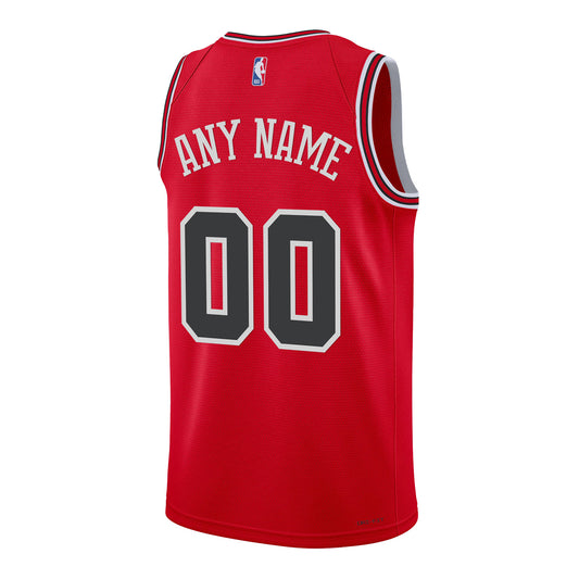 Youth Chicago Bulls Personalized Nike Icon Swingman Jersey in red - back view