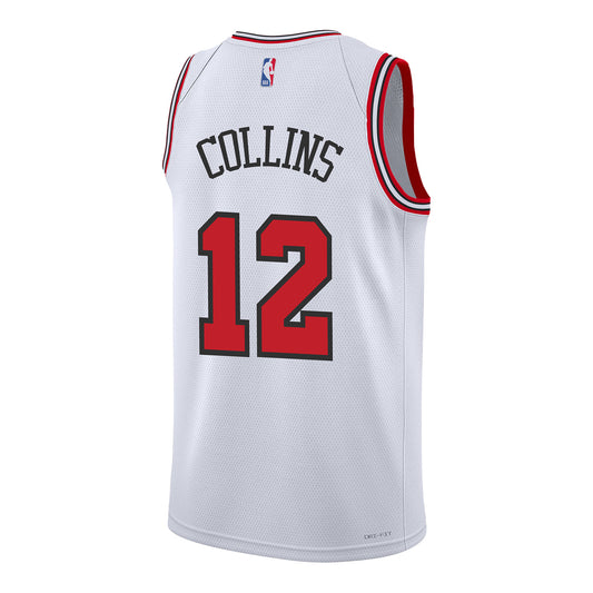 Chicago Bulls Zach Collins Nike Association Swingman Jersey in White - Back View