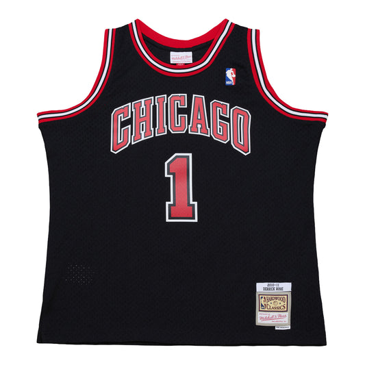 Chicago Bull Mitchell & Ness Derrick Rose 2010-11 Swingman Jersey in Black - Back View