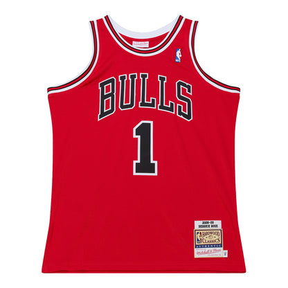 Chicago Bull Mitchell & Ness Derrick Rose 2008-09 Authentic Jersey in Red - Front View