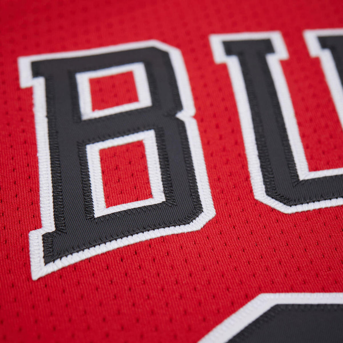 Chicago Bulls Authentic Mitchell & Ness Michael Jordan 1996-97 Away Jersey in Red - Front Name Detail View