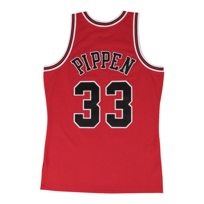 Chicago Bulls Mitchell & Ness Scottie Pippen 1997-98 Away Jersey in Red - Back View