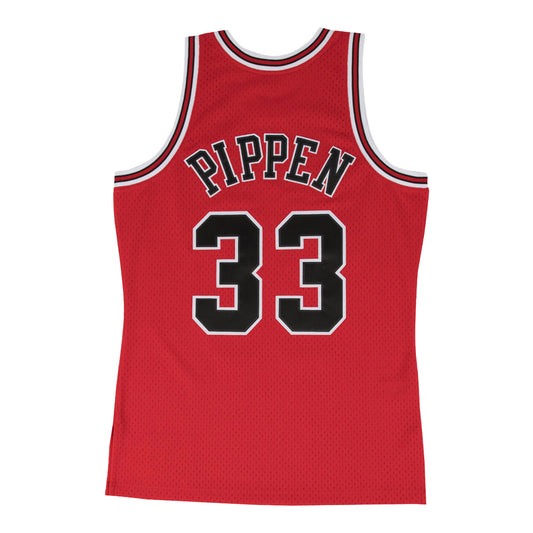 Chicago Bulls Mitchell & Ness Scottie Pippen 1997-98 Away Jersey in Red - Back View