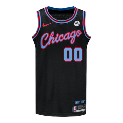 YOUTH 2025-26 CHICAGO BULLS CITY EDITION PERSONALIZED SWINGMAN JERSEY in Black - Front View