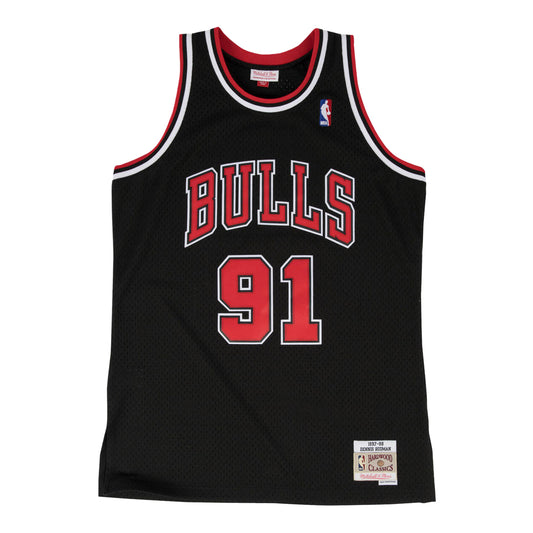 Chicago Bulls Mitchell & Ness Dennis Rodman 1997-98 Alternate Jersey in Black - Back view