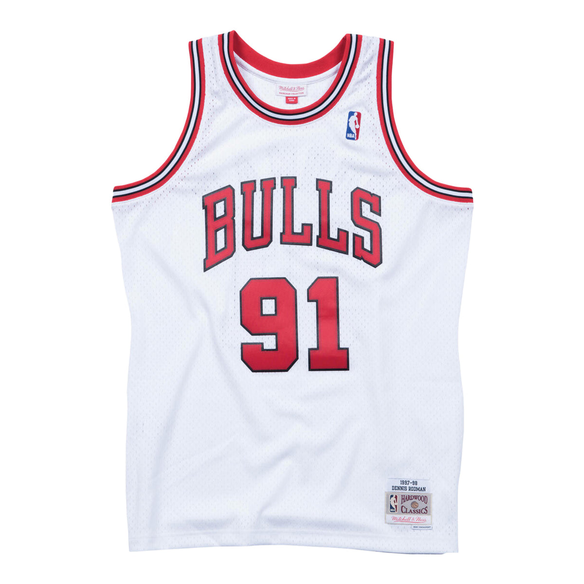 Chicago Bulls Mitchell & Ness Dennis Rodman 1997-98 Home Jersey in White - Front View