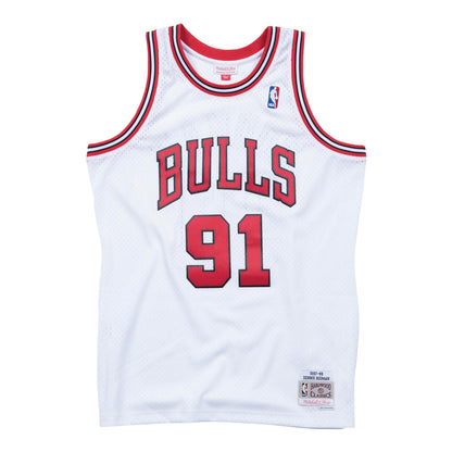 Chicago Bulls Mitchell & Ness Dennis Rodman 1997-98 Home Jersey in White - Front View