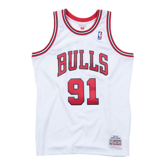 Chicago Bulls Mitchell & Ness Dennis Rodman 1997-98 Home Jersey in White - Back View