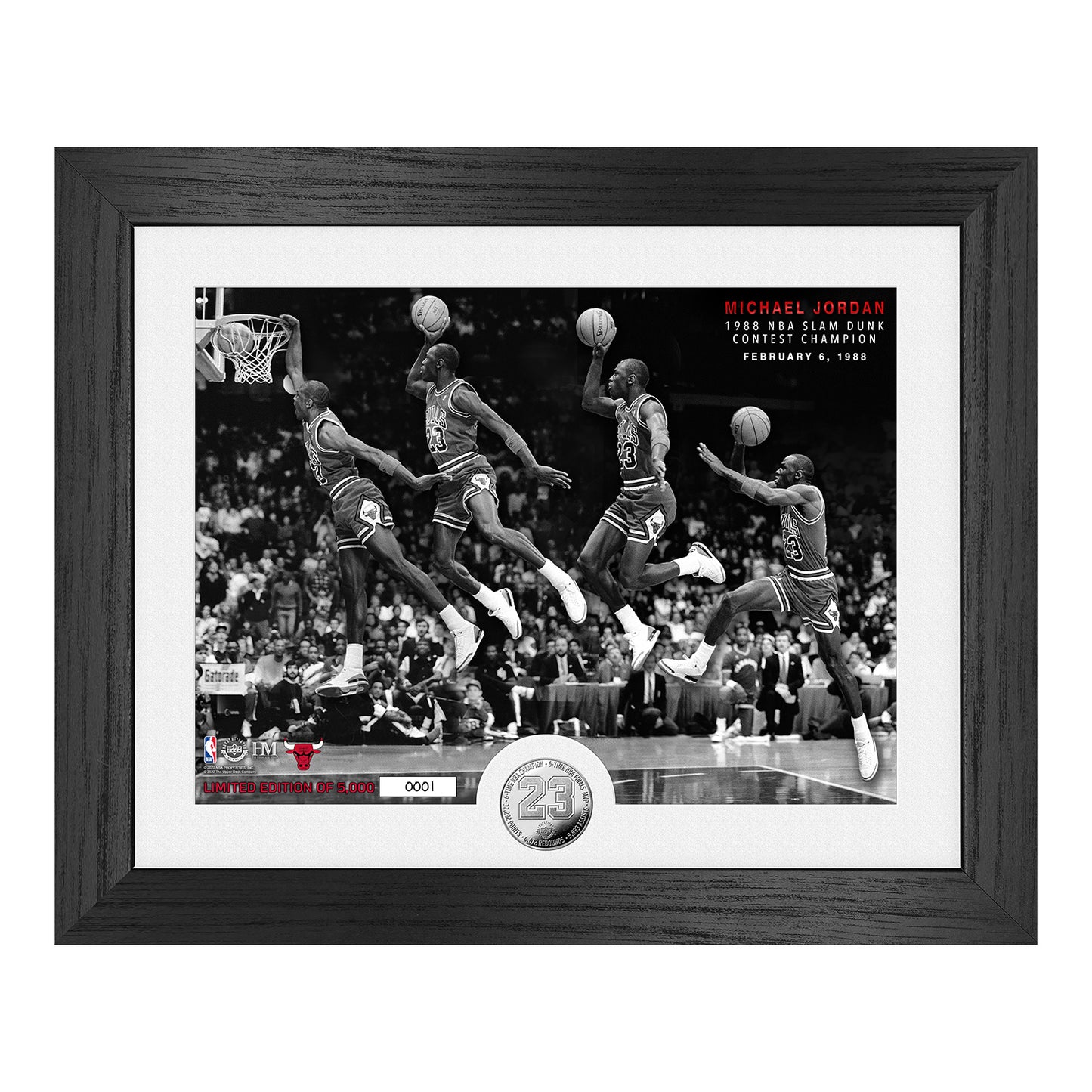 Chicago Bulls Michael Jordan 1988 NBA Slam Dunk Champion Silver Coin Photo Mint - Front View