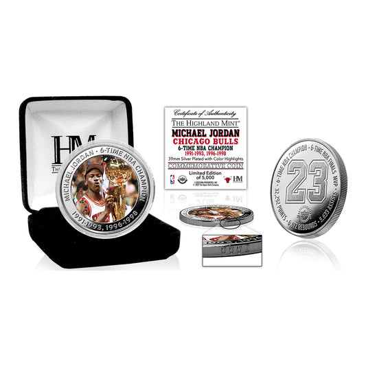 Chicago Bulls Michael Jordan 6-Time NBA Champion Silver Mint Coin - Front View
