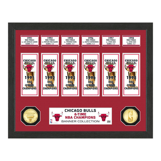 Chicago Bulls NBA Champions Bronze Coin Banner Collection - Front View