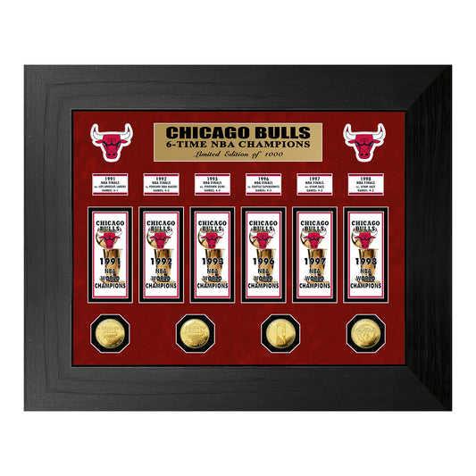 Chicago Bulls 6-Time NBA Champions Deluxe Gold Coin & Banner Collection - Front View