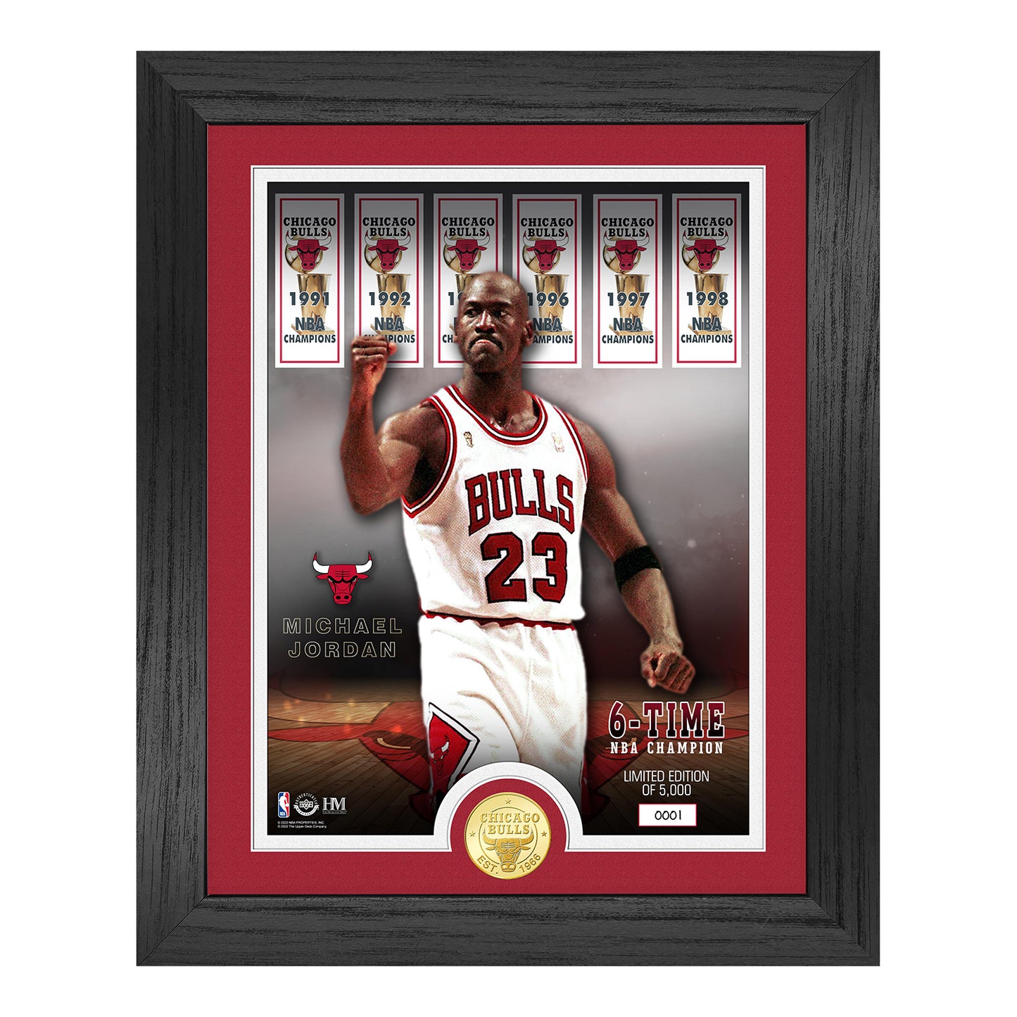 Chicago Bulls Michael Jordan 6-Time NBA Champ Banners Bronze Coin Photo Mint - Front View