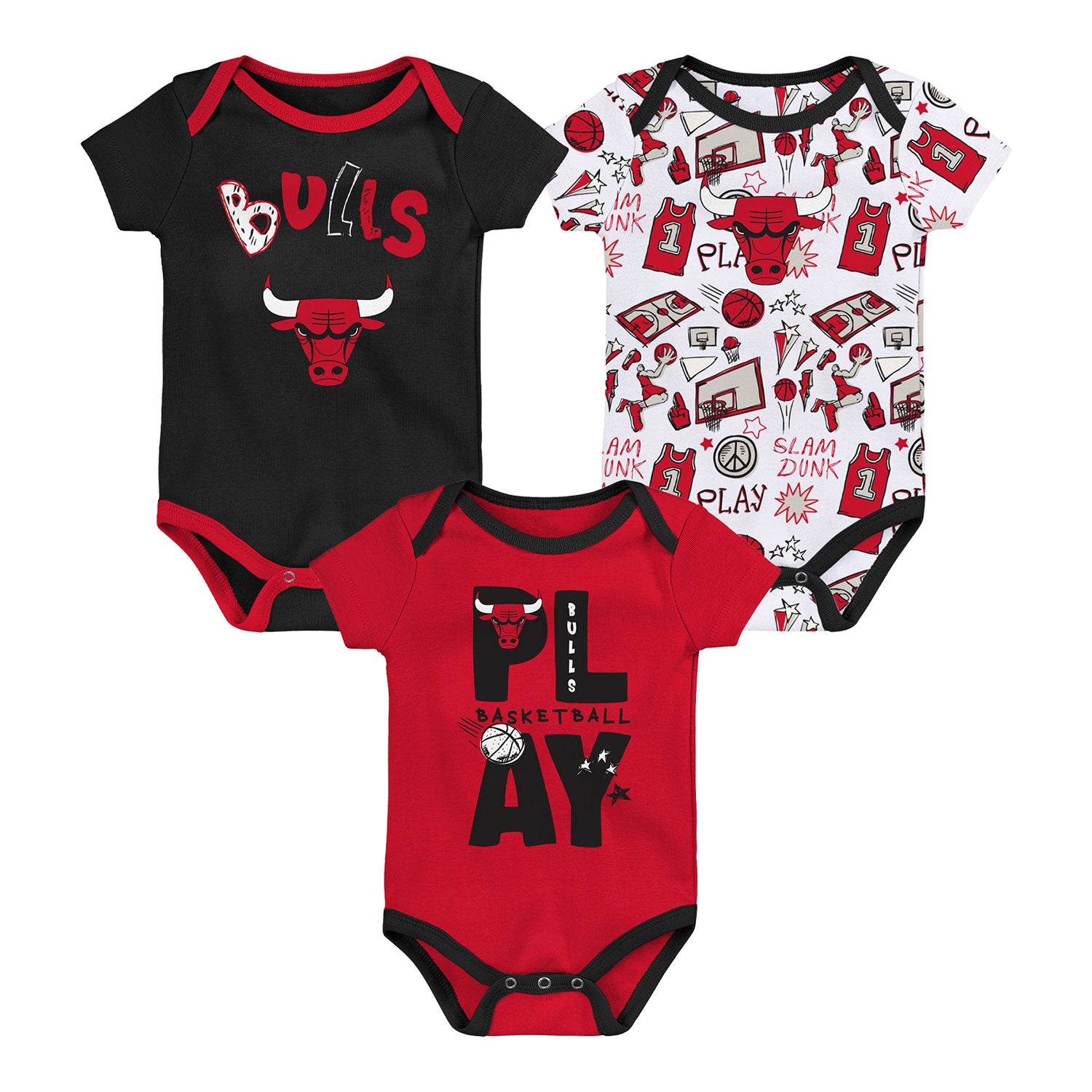 Infant Chicago Bulls Play Ball 3-Piece Onesie Set – Official