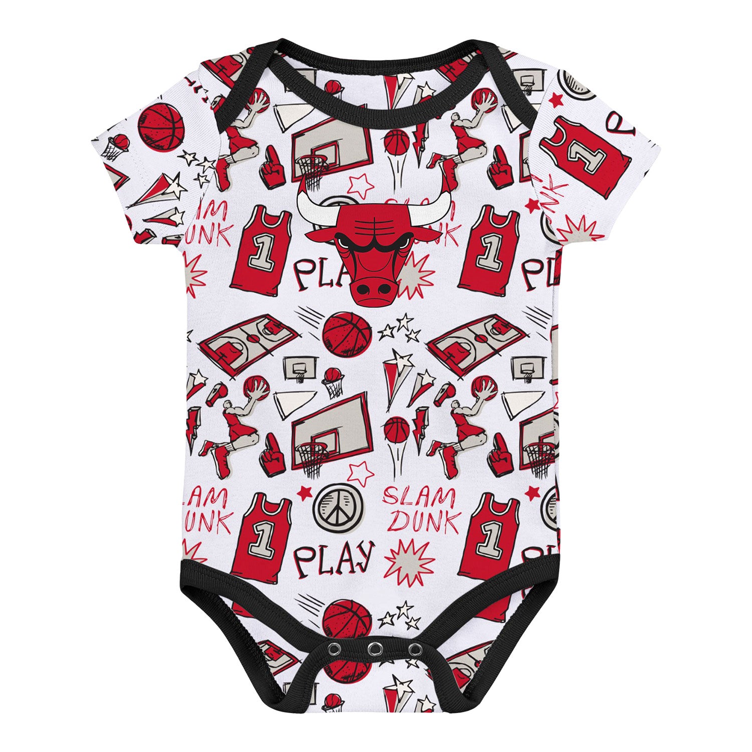 Infant Chicago Bulls Outerstuff Play Ball 3-Piece Onesie White Onesie - Front View