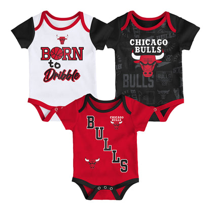 Infant Chicago Bulls 3-Pack Assorted Onesies - Front View