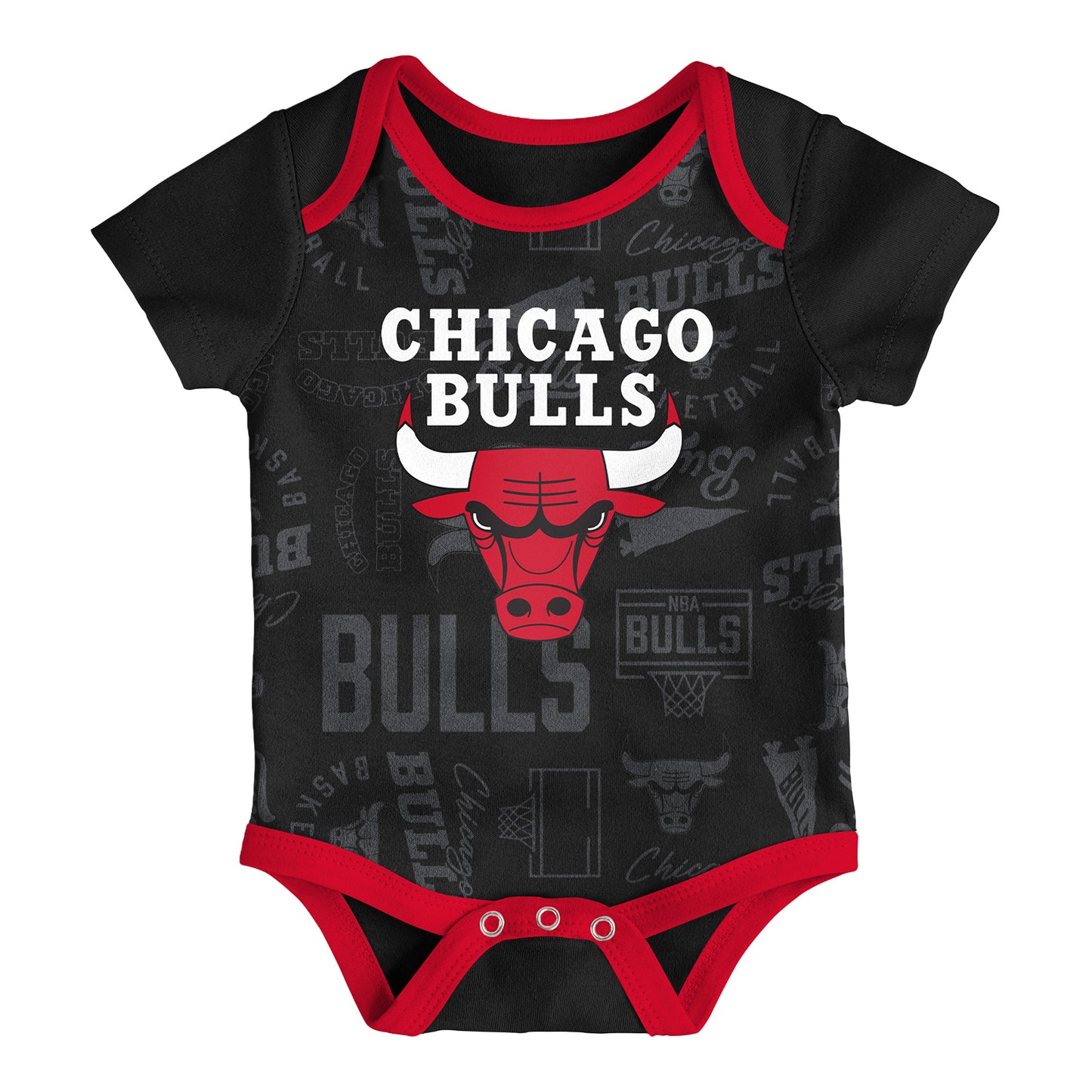 Infant Chicago Bulls 3-Pack Assorted Onesies in Black - Front View