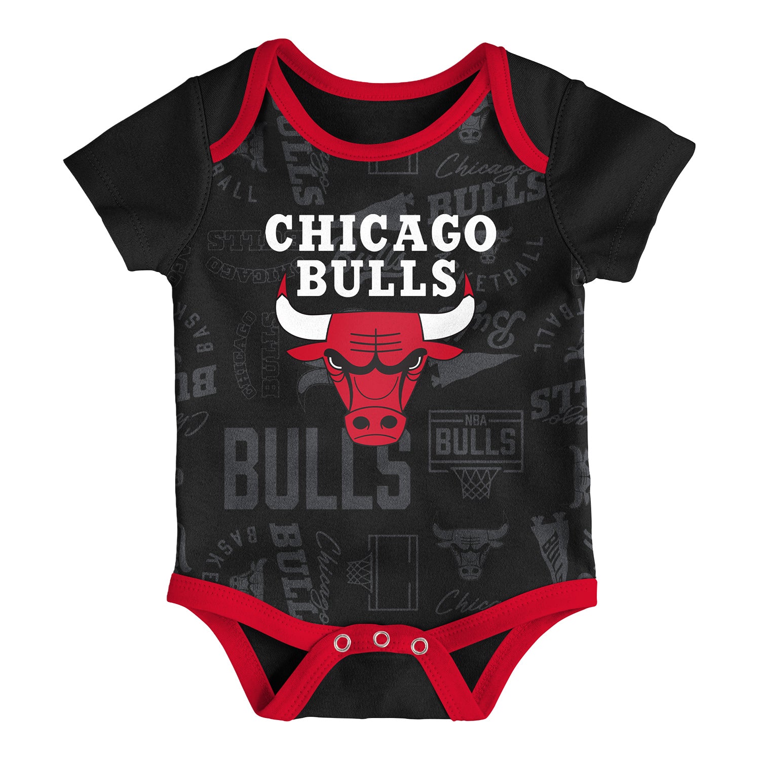 Infant Chicago Bulls 3-Pack Assorted Onesies in Black - Front View