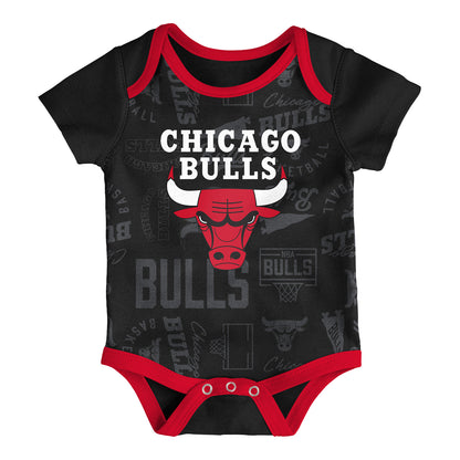 Infant Chicago Bulls 3-Pack Assorted Onesies in Black - Front View