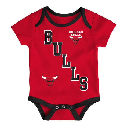 Infant Chicago Bulls 3-Pack Assorted Onesies in Red - Front View