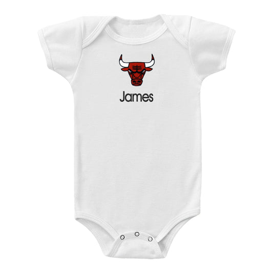 Infant Chicago Bulls Personalized White Onesie - Front View