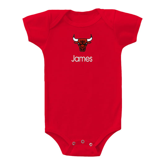 Infant Chicago Bulls Personalized Red Onesie - Front View