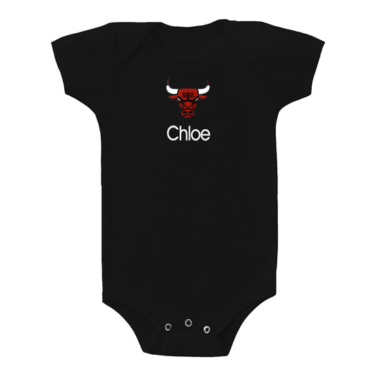 Infant Chicago Bulls Personalized Black Onesie - Front View