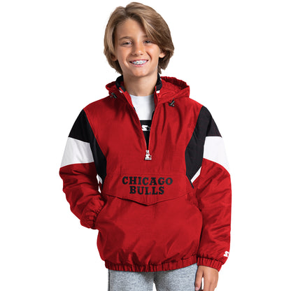 Youth Chicago Bulls Starter Throwback 1/2 Zip Jacket in red - Front View