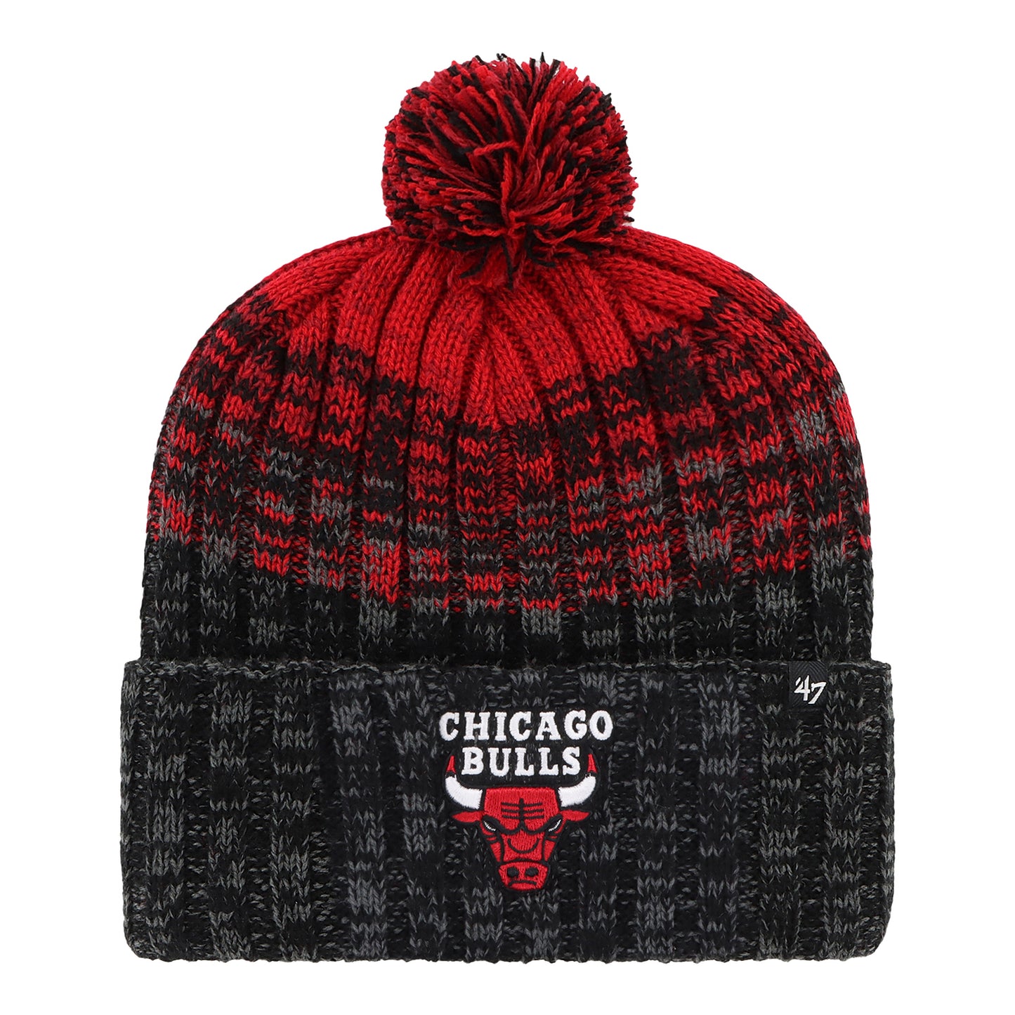 Youth Chicago Bulls 47 Brand  Cascade Cuff Pom Knit In Red & Black - Front View