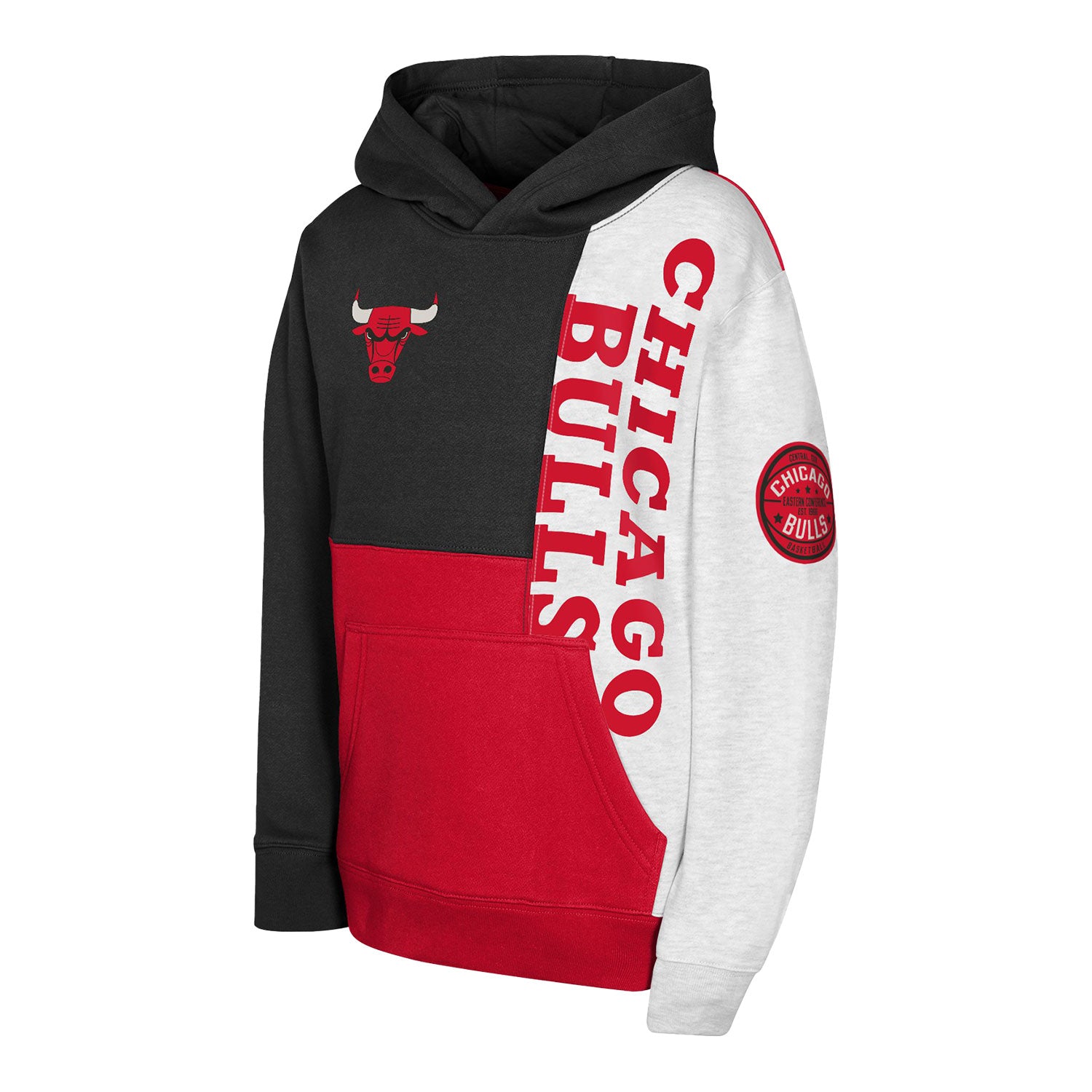 Youth Chicago Bulls Outerstuff Splash Pullover Hooded Sweatshirt In Black, Red & White - Front View