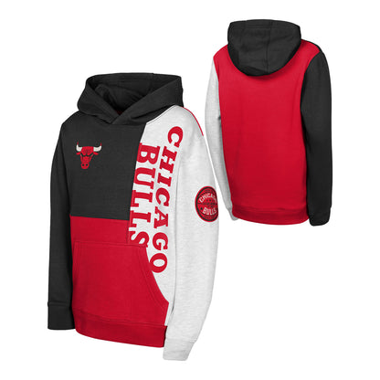 Youth Chicago Bulls Outerstuff Splash Pullover Hooded Sweatshirt In Black, Red & White - Front & Back View