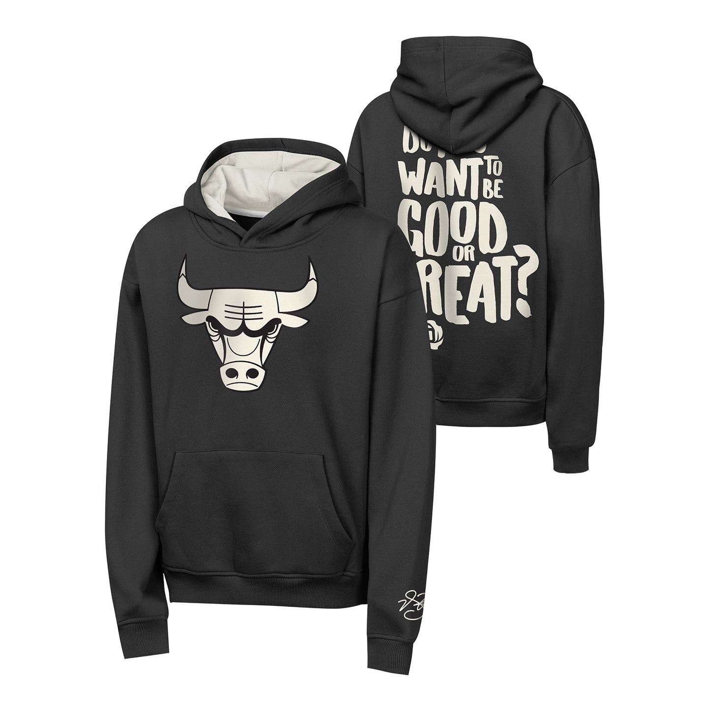 Youth Chicago Bulls Mitchell & Ness Derrick Rose Good or Great Hoodie in Black - Front and Back View