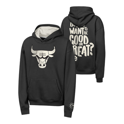 Youth Chicago Bulls Mitchell & Ness Derrick Rose Good or Great Hoodie in Black - Front and Back View