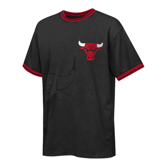 Youth Chicago Bulls Ringer T-Shirt in Black - Front View