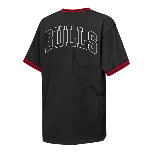 Youth Chicago Bulls Ringer T-Shirt in Black - Front View