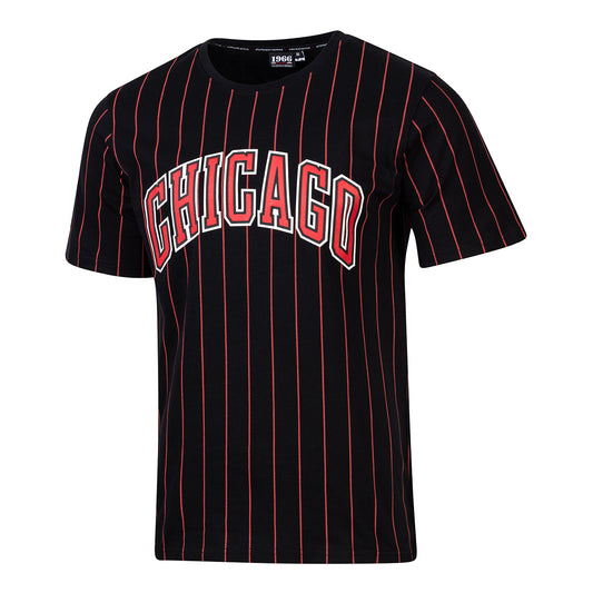 Youth Chicago Bulls Sport Design Sweden Pinstripe T-Shirt in Black - Front View