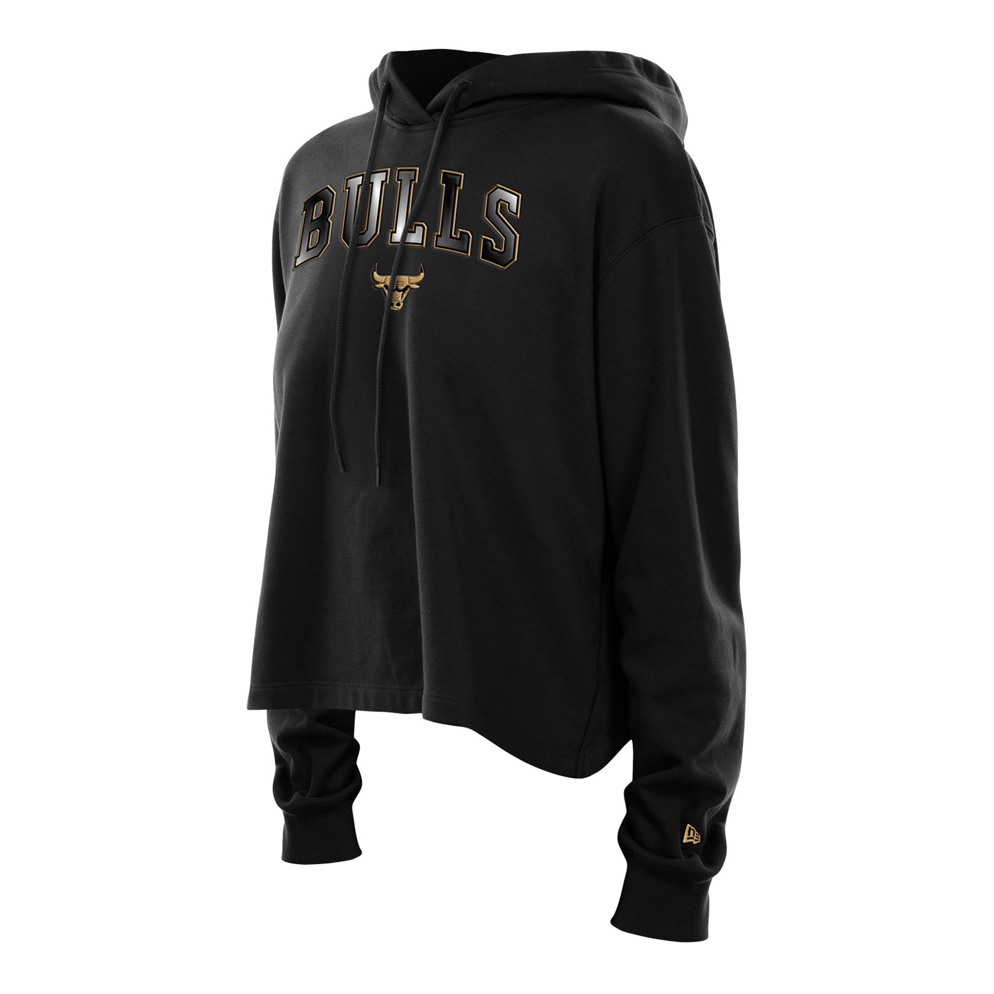 Ladies Chicago Bulls New Era Glam Applique Hooded Sweatshirt in Black - Front Left View
