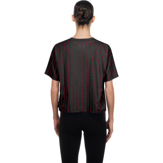 Ladies Chicago Bulls New Era Pinstriped T-Shirt In Black - Front View