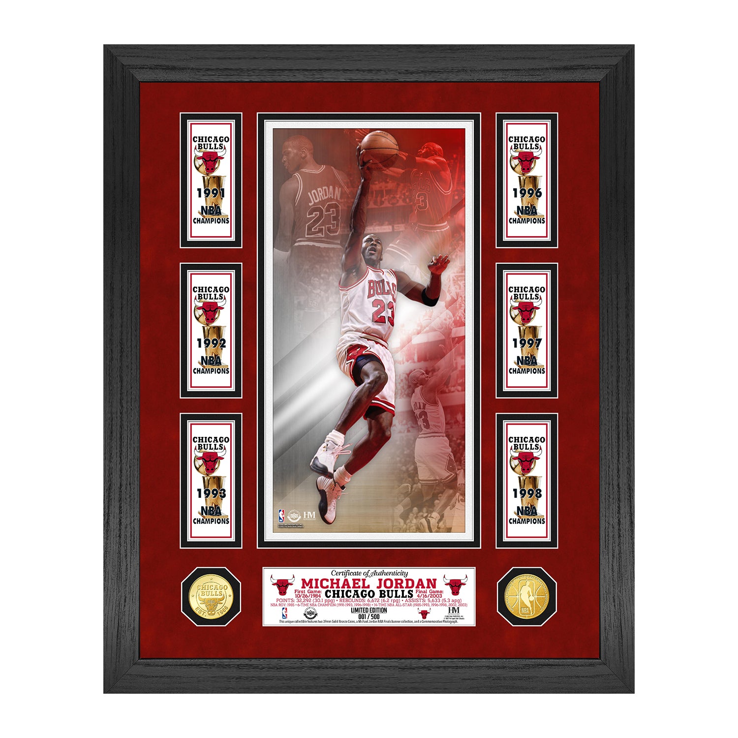 Chicago Bulls Michael Jordan 6-Time NBA Finals Champ Banner Collection Bronze Coin Photo Mint - front view