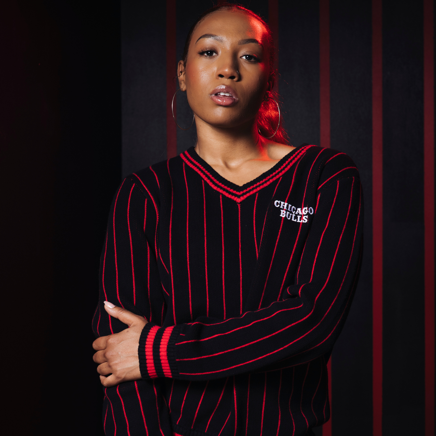 Ladies Chicago Bulls 1966 Wild Collective Statement V-Neck Crew